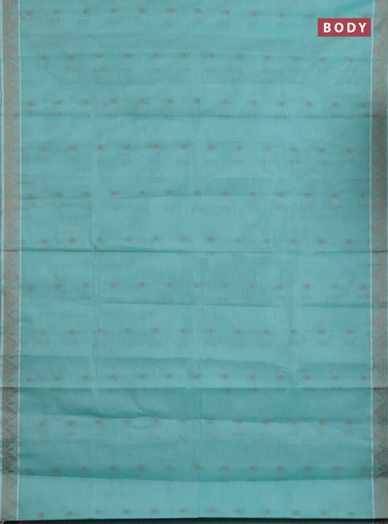 Nithyam cotton saree teal green with thread woven buttas and thread woven border
