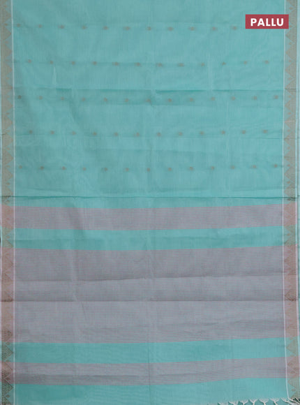 Nithyam cotton saree teal green with thread woven buttas and thread woven border