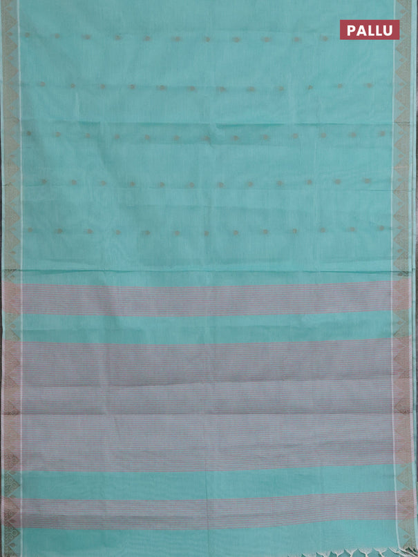 Nithyam cotton saree teal green with thread woven buttas and thread woven border