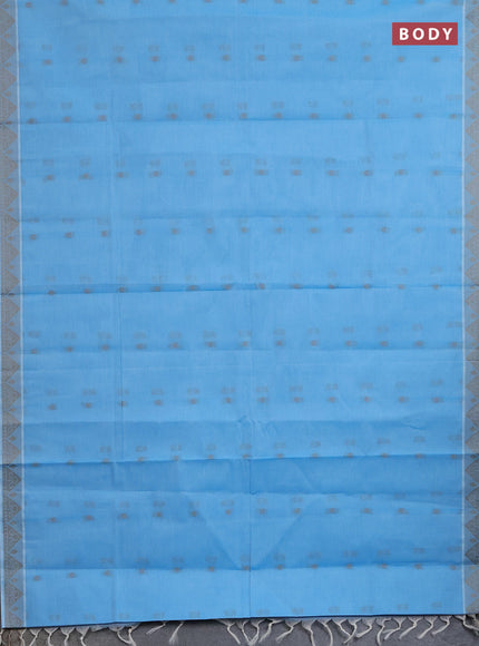 Nithyam cotton saree teal blue with thread woven buttas and thread woven border