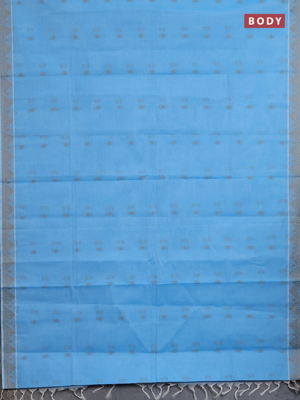 Nithyam cotton saree teal blue with thread woven buttas and thread woven border