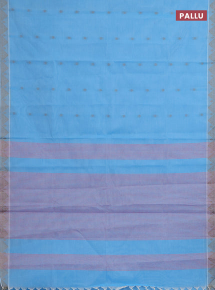 Nithyam cotton saree teal blue with thread woven buttas and thread woven border