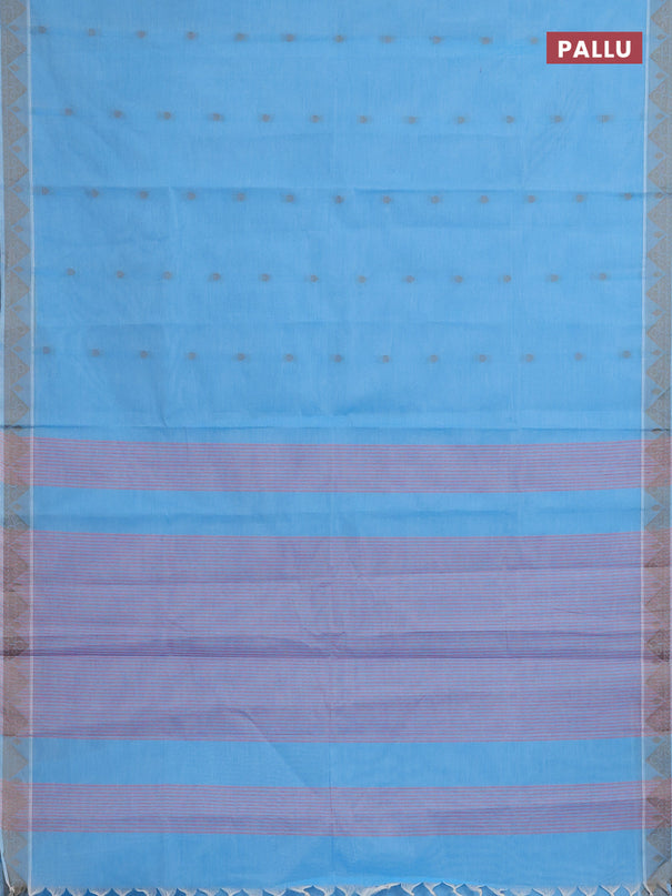 Nithyam cotton saree teal blue with thread woven buttas and thread woven border