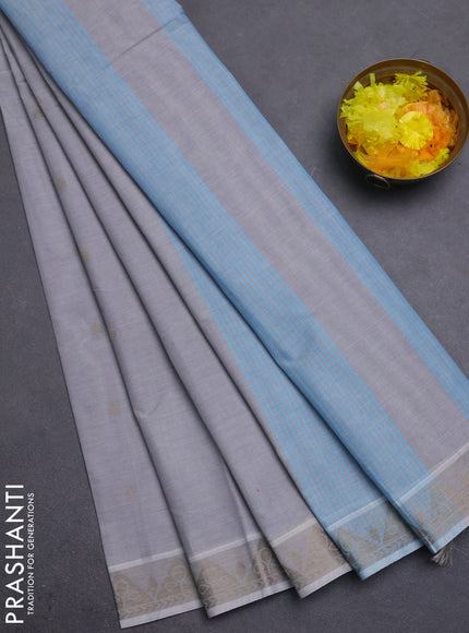 Nithyam cotton saree grey shade with thread woven buttas and thread woven border