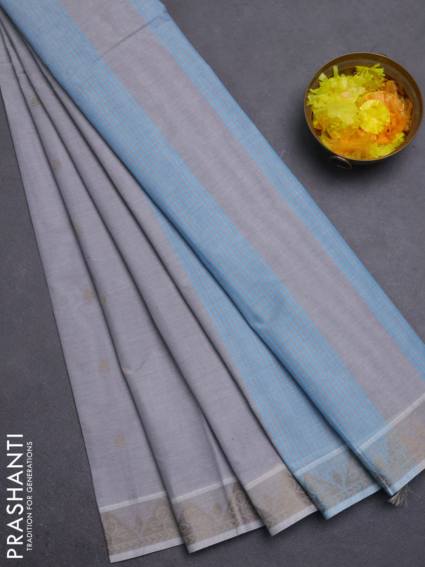Nithyam cotton saree grey shade with thread woven buttas and thread woven border