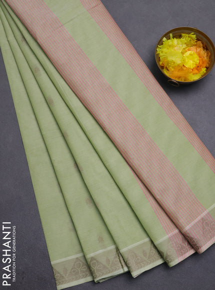 Nithyam cotton saree pista green with thread woven buttas and thread woven border