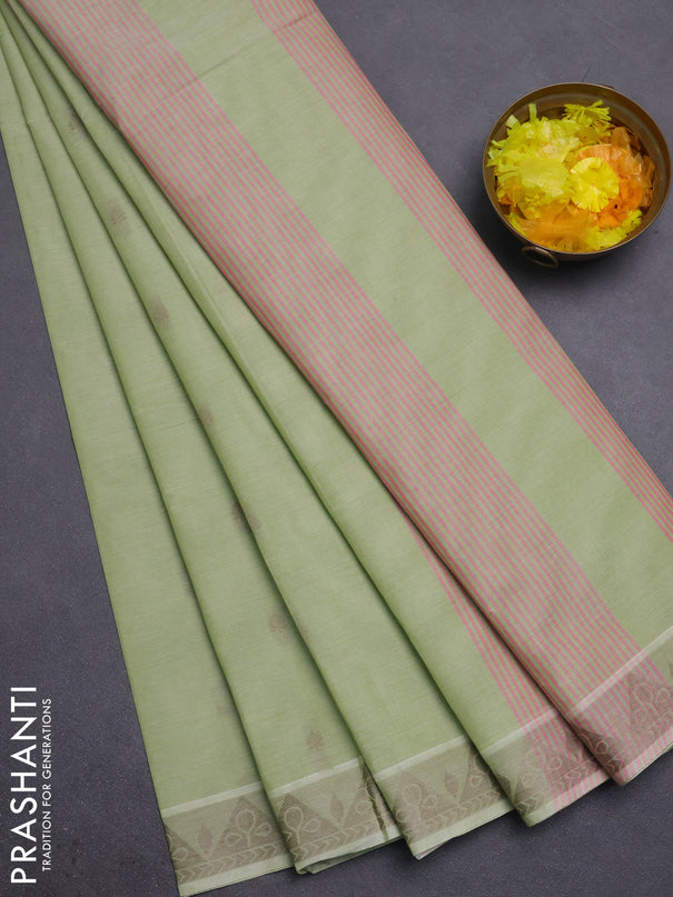 Nithyam cotton saree pista green with thread woven buttas and thread woven border