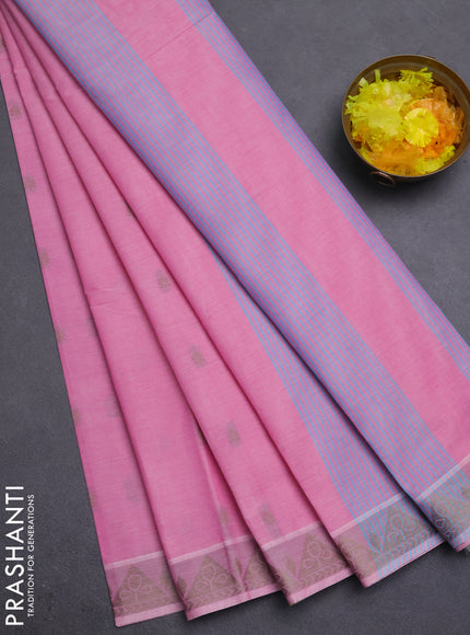 Nithyam cotton saree pink with thread woven buttas and thread woven border