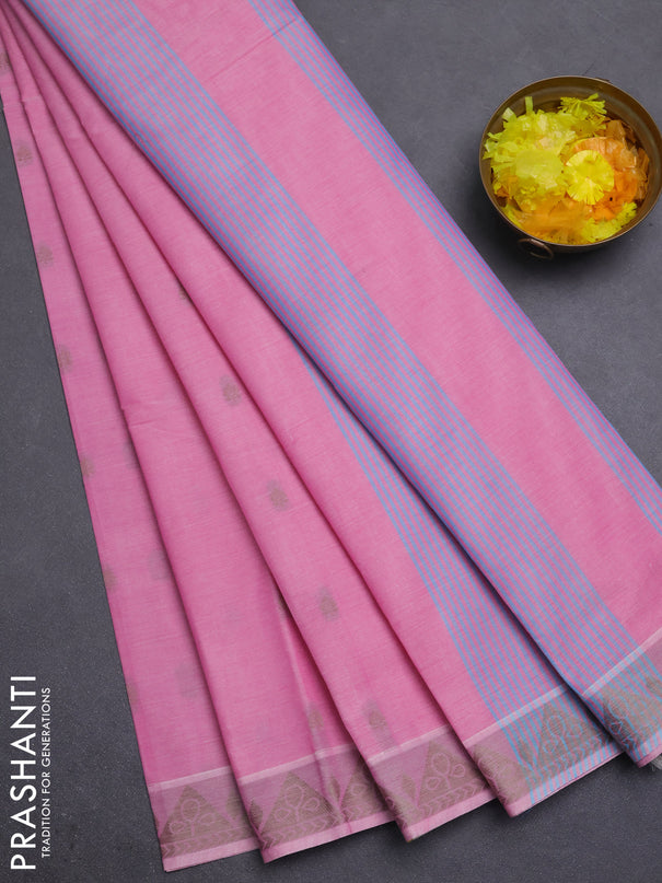 Nithyam cotton saree pink with thread woven buttas and thread woven border