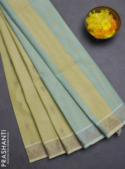 Nithyam cotton saree light green with thread woven buttas and thread woven border
