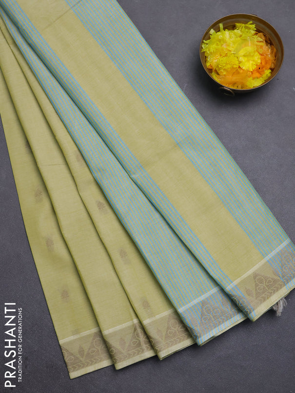 Nithyam cotton saree light green with thread woven buttas and thread woven border