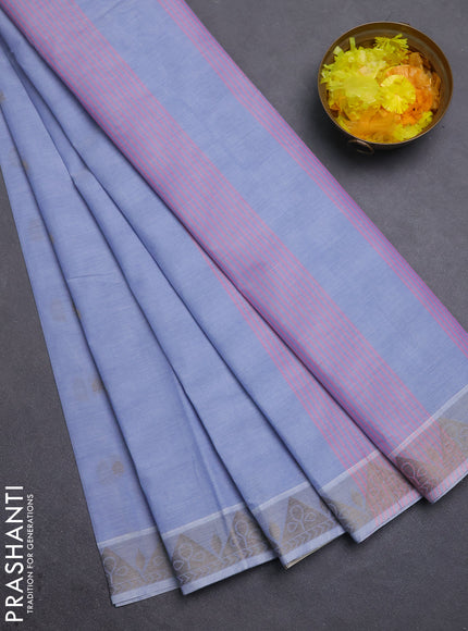 Nithyam cotton saree blue shade with thread woven buttas and thread woven border