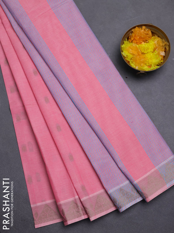 Nithyam cotton saree reddish pink with thread woven buttas and thread woven border