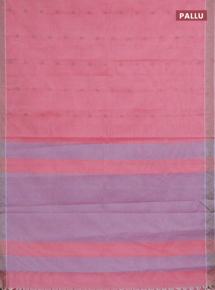 Nithyam cotton saree reddish pink with thread woven buttas and thread woven border
