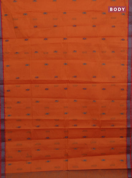 Nithyam cotton saree rust shade and maroon with thread woven buttas and thread woven border