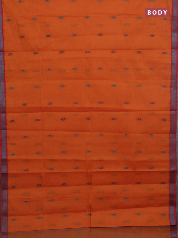Nithyam cotton saree rust shade and maroon with thread woven buttas and thread woven border