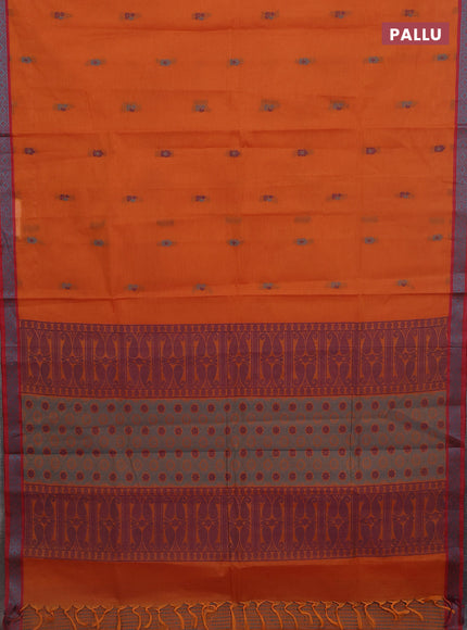 Nithyam cotton saree rust shade and maroon with thread woven buttas and thread woven border