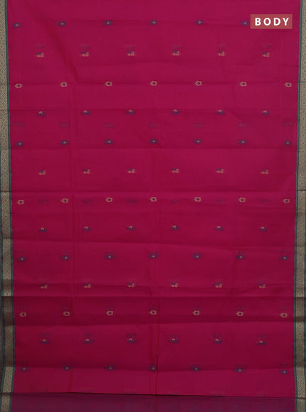 Nithyam cotton saree magenta pink and green with thread woven buttas and thread woven border