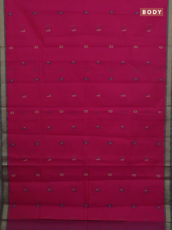 Nithyam cotton saree magenta pink and green with thread woven buttas and thread woven border