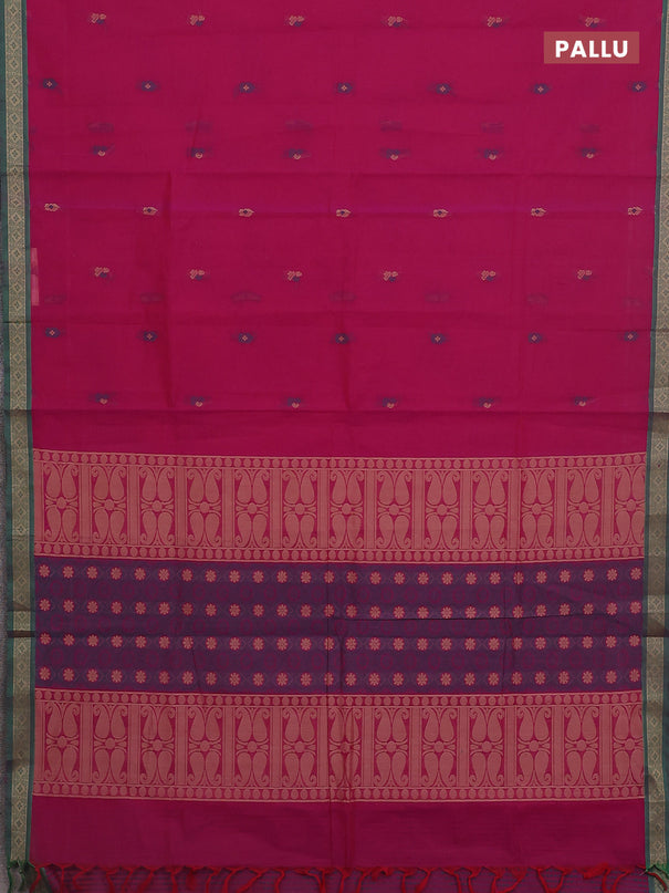 Nithyam cotton saree magenta pink and green with thread woven buttas and thread woven border