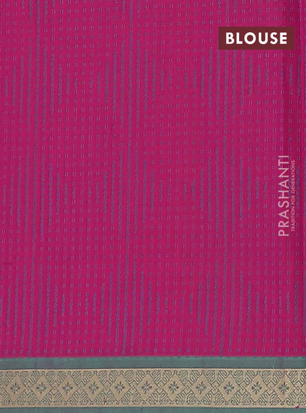 Nithyam cotton saree magenta pink and green with thread woven buttas and thread woven border
