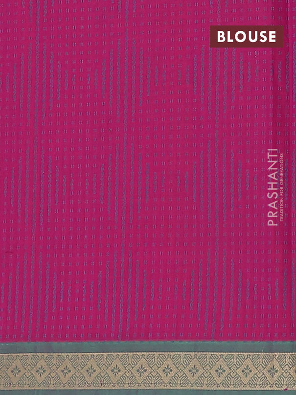 Nithyam cotton saree magenta pink and green with thread woven buttas and thread woven border