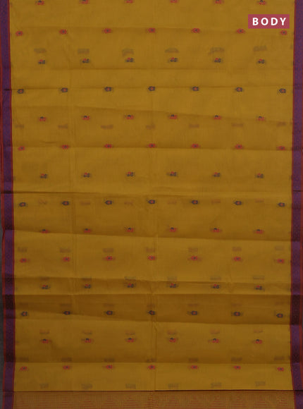 Nithyam cotton saree yellow and maroon with thread woven buttas and thread woven border