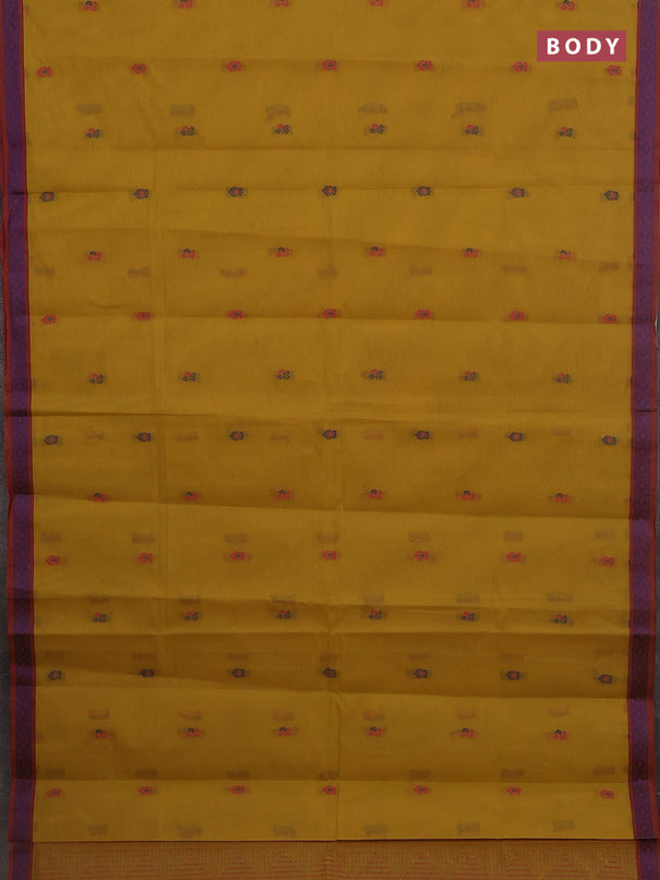 Nithyam cotton saree yellow and maroon with thread woven buttas and thread woven border