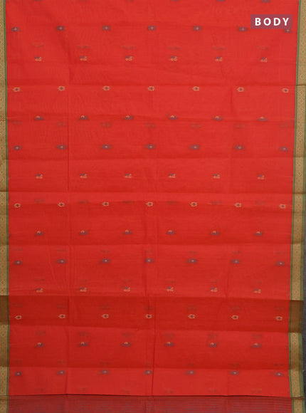 Nithyam cotton saree orange and green with thread woven buttas and thread woven border