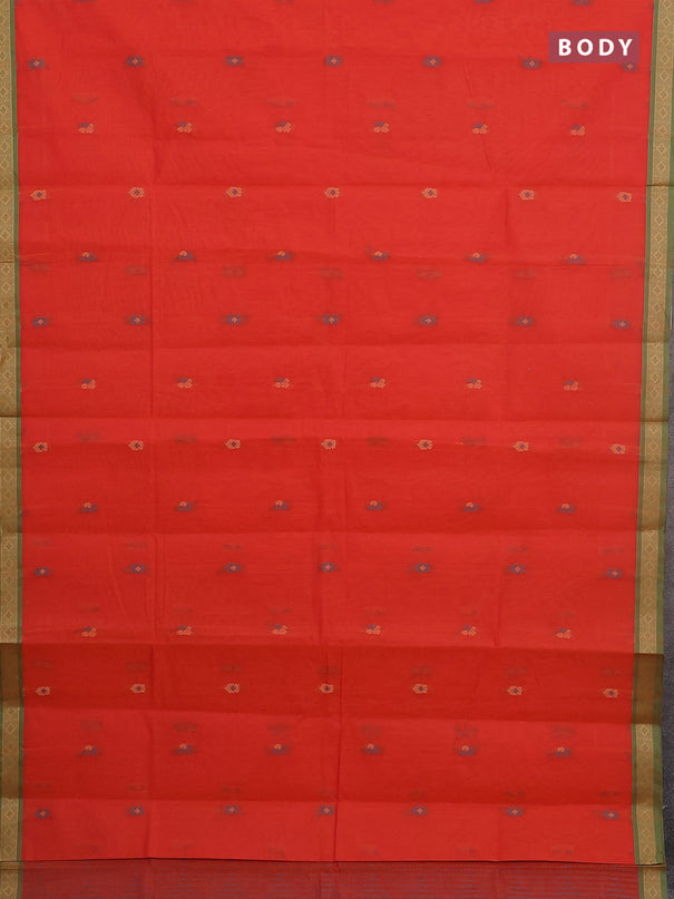 Nithyam cotton saree orange and green with thread woven buttas and thread woven border