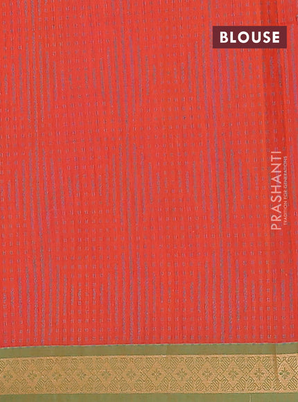 Nithyam cotton saree orange and green with thread woven buttas and thread woven border