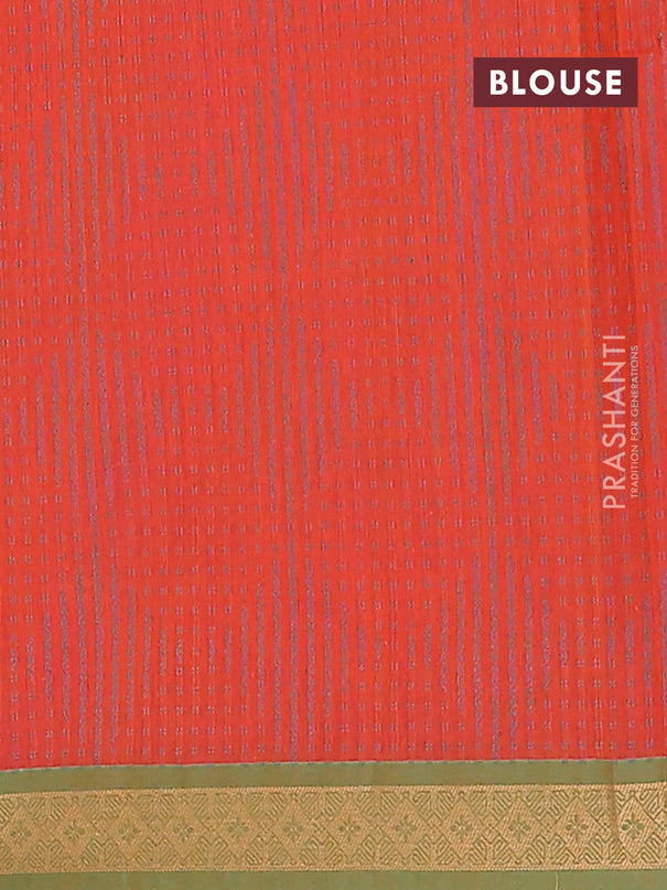 Nithyam cotton saree orange and green with thread woven buttas and thread woven border