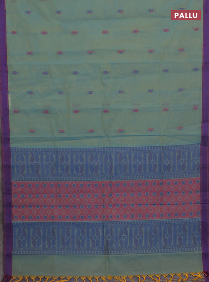 Nithyam cotton saree dual shade of bluish yellow and dual shade of maroon with thread woven buttas and thread woven border