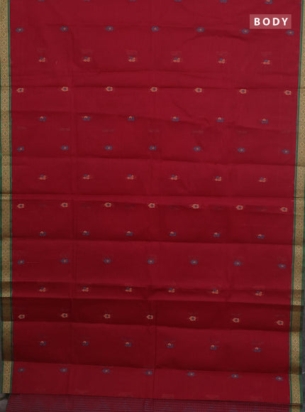 Nithyam cotton saree deep maroon and green with thread woven buttas and thread woven border