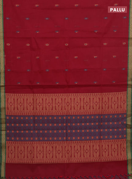 Nithyam cotton saree deep maroon and green with thread woven buttas and thread woven border