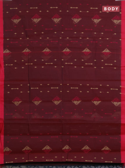 Nithyam cotton saree deep maroon and pink with thread woven geometric buttas and simple border