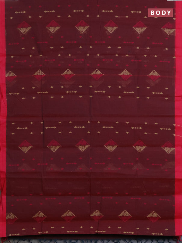 Nithyam cotton saree deep maroon and pink with thread woven geometric buttas and simple border