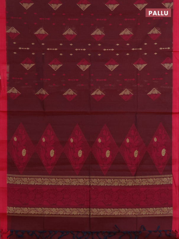 Nithyam cotton saree deep maroon and pink with thread woven geometric buttas and simple border