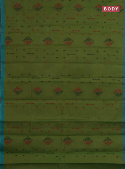 Nithyam cotton saree green and teal green with thread woven geometric buttas and simple border
