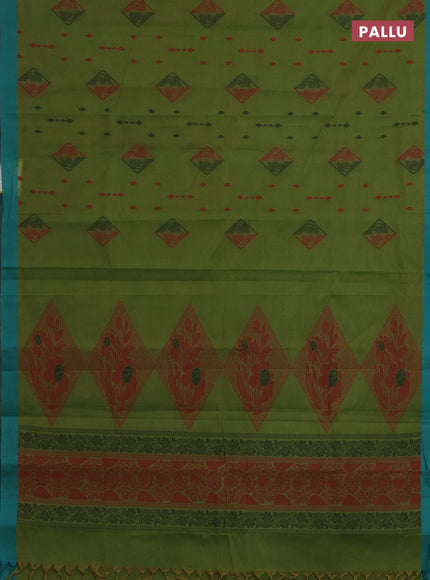 Nithyam cotton saree green and teal green with thread woven geometric buttas and simple border