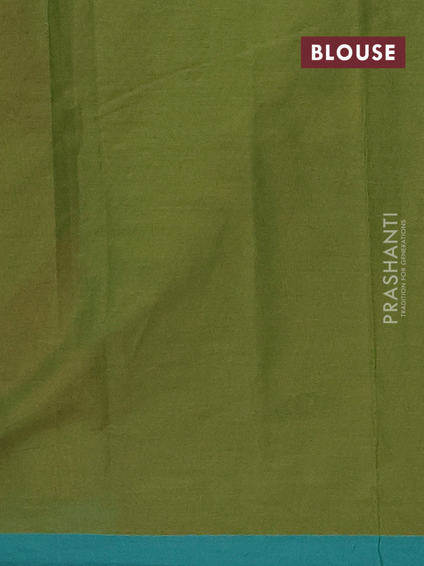 Nithyam cotton saree green and teal green with thread woven geometric buttas and simple border