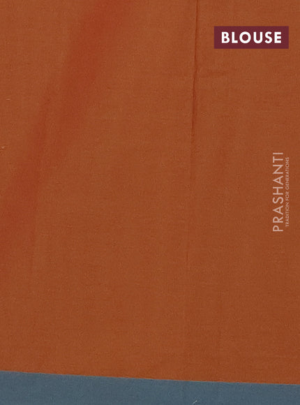 Nithyam cotton saree rust shade and teal green with thread woven geometric buttas and simple border