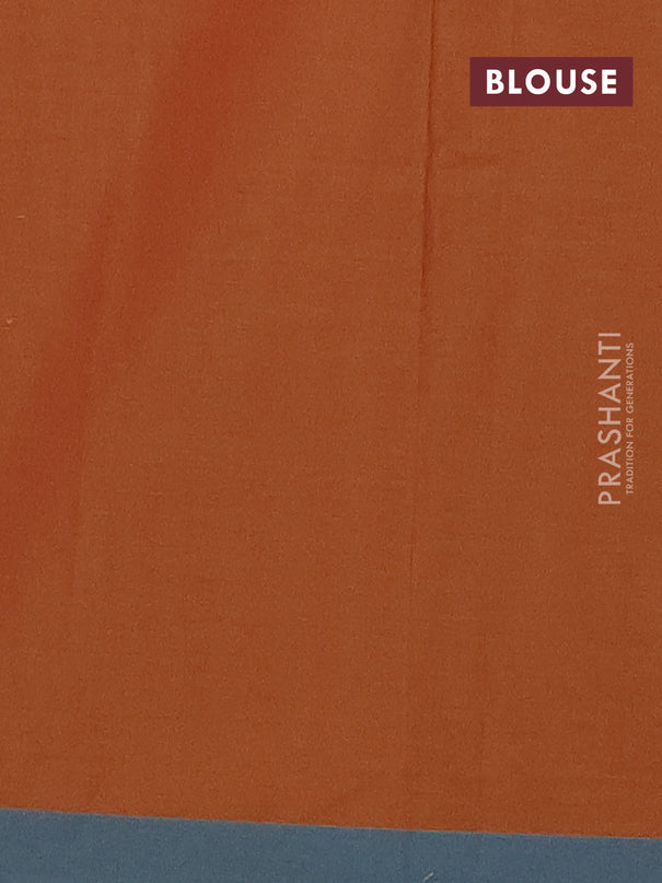 Nithyam cotton saree rust shade and teal green with thread woven geometric buttas and simple border