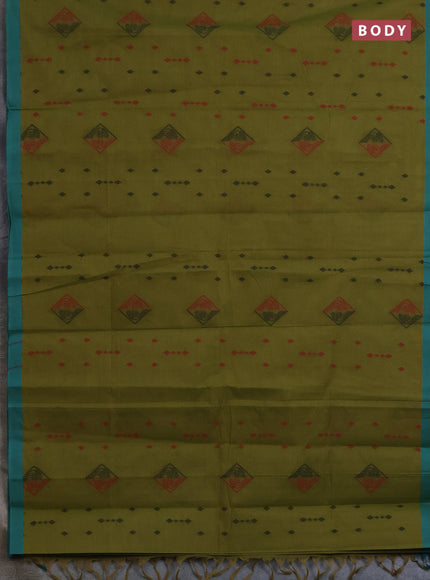 Nithyam cotton saree mehendi green and teal green with thread woven geometric buttas and simple border