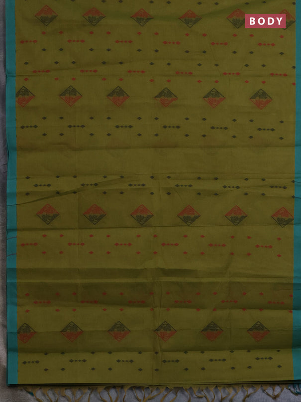 Nithyam cotton saree mehendi green and teal green with thread woven geometric buttas and simple border