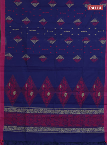 Nithyam cotton saree navy blue and pink with thread woven geometric buttas and simple border