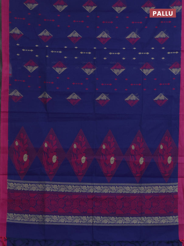 Nithyam cotton saree navy blue and pink with thread woven geometric buttas and simple border