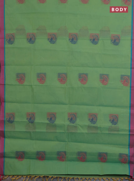 Nithyam cotton saree dual shade teal green and pink with thread woven buttas and simple border