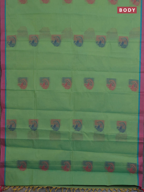 Nithyam cotton saree dual shade teal green and pink with thread woven buttas and simple border