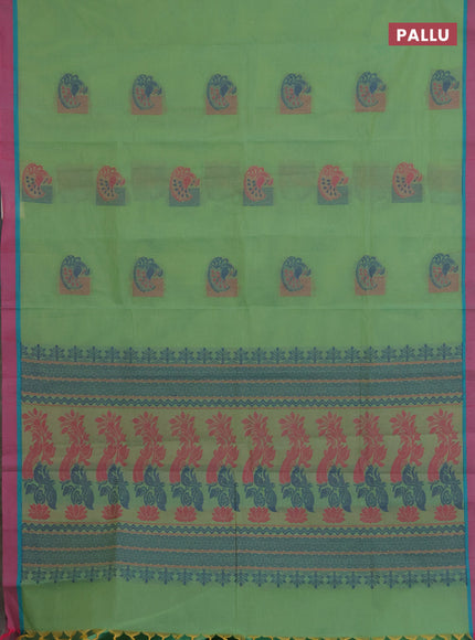 Nithyam cotton saree dual shade teal green and pink with thread woven buttas and simple border
